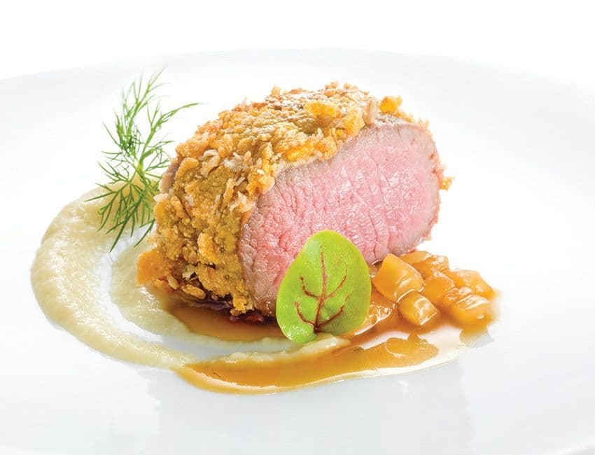 Baby Lamb Loin, Cereal Crust, Fennel and Goat Cheese Pearl - Alto 88 Regal Hongkong 富豪香港酒店Heinz Beck 3 star Michelin guest chef - OKiBook Hong Kong Restaurant Booking